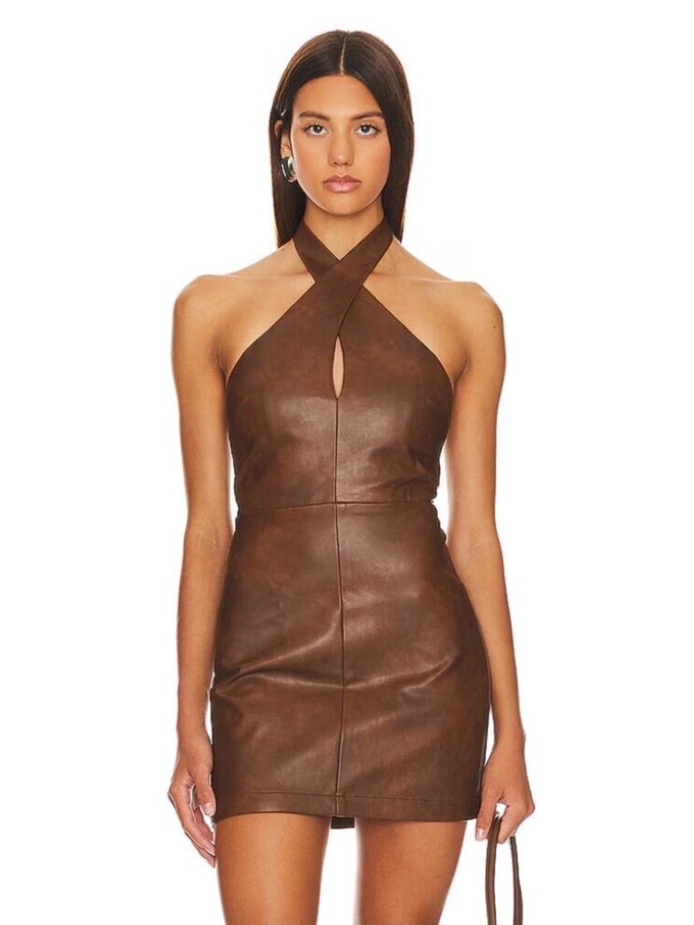 Tularosa Size Small Brown Faux Leather Becca Mini Dress Halter Sleeveless Party